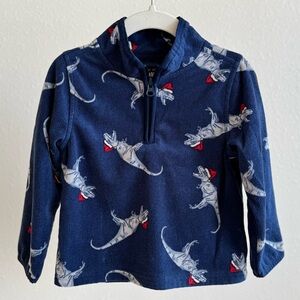 OSHKOSH | Blue Fleece Pullover with Dinosaur in Santa Hat